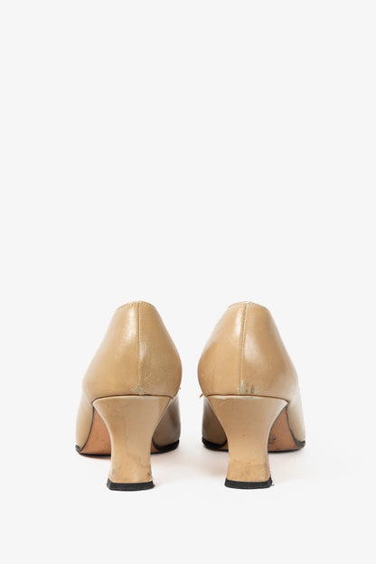 Salvatore Ferragamo Beige Leather Bow Cap-Toe Pumps