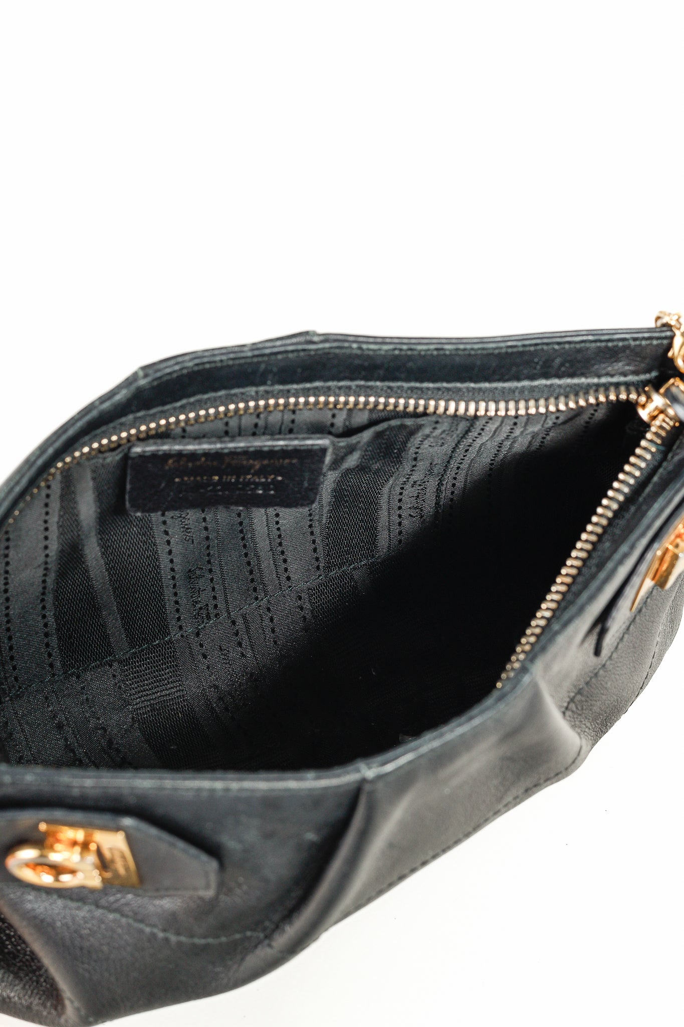 Salvatore Ferragamo Black Leather Gancini-Clasp Chain Pochette