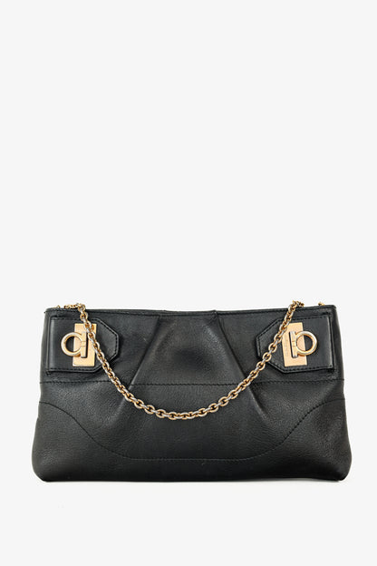 Salvatore Ferragamo Black Leather Gancini-Clasp Chain Pochette