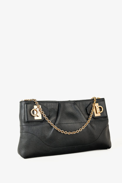 Salvatore Ferragamo Black Leather Gancini-Clasp Chain Pochette
