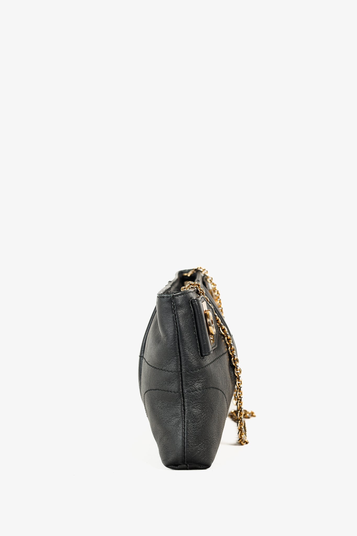 Salvatore Ferragamo Black Leather Gancini-Clasp Chain Pochette