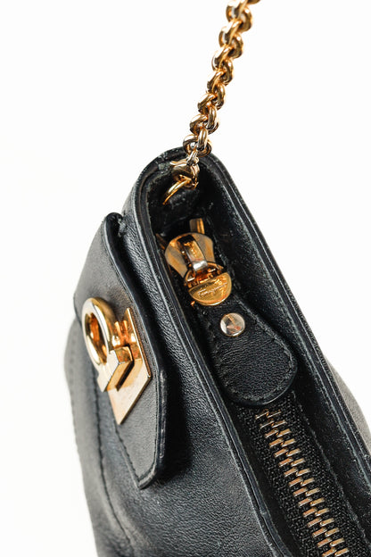 Salvatore Ferragamo Black Leather Gancini-Clasp Chain Pochette