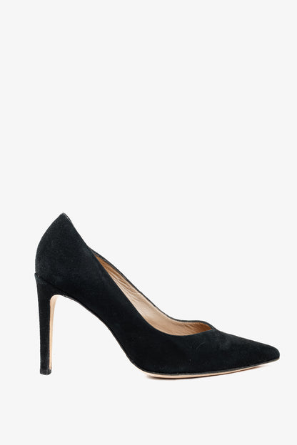 Sandro Black Suede V-Cut Pointed-Toe Pumps