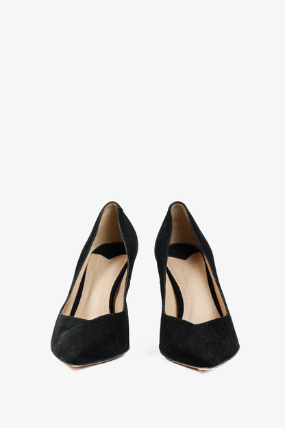 Sandro Black Suede V-Cut Pointed-Toe Pumps