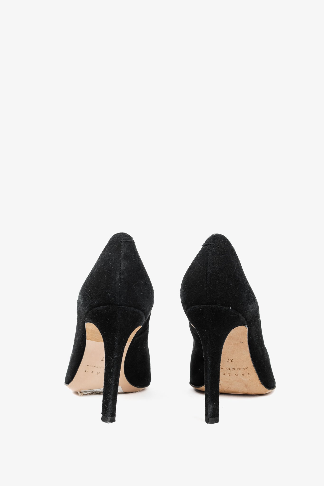 Sandro Black Suede V-Cut Pointed-Toe Pumps