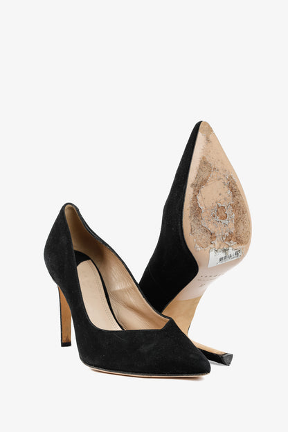 Sandro Black Suede V-Cut Pointed-Toe Pumps
