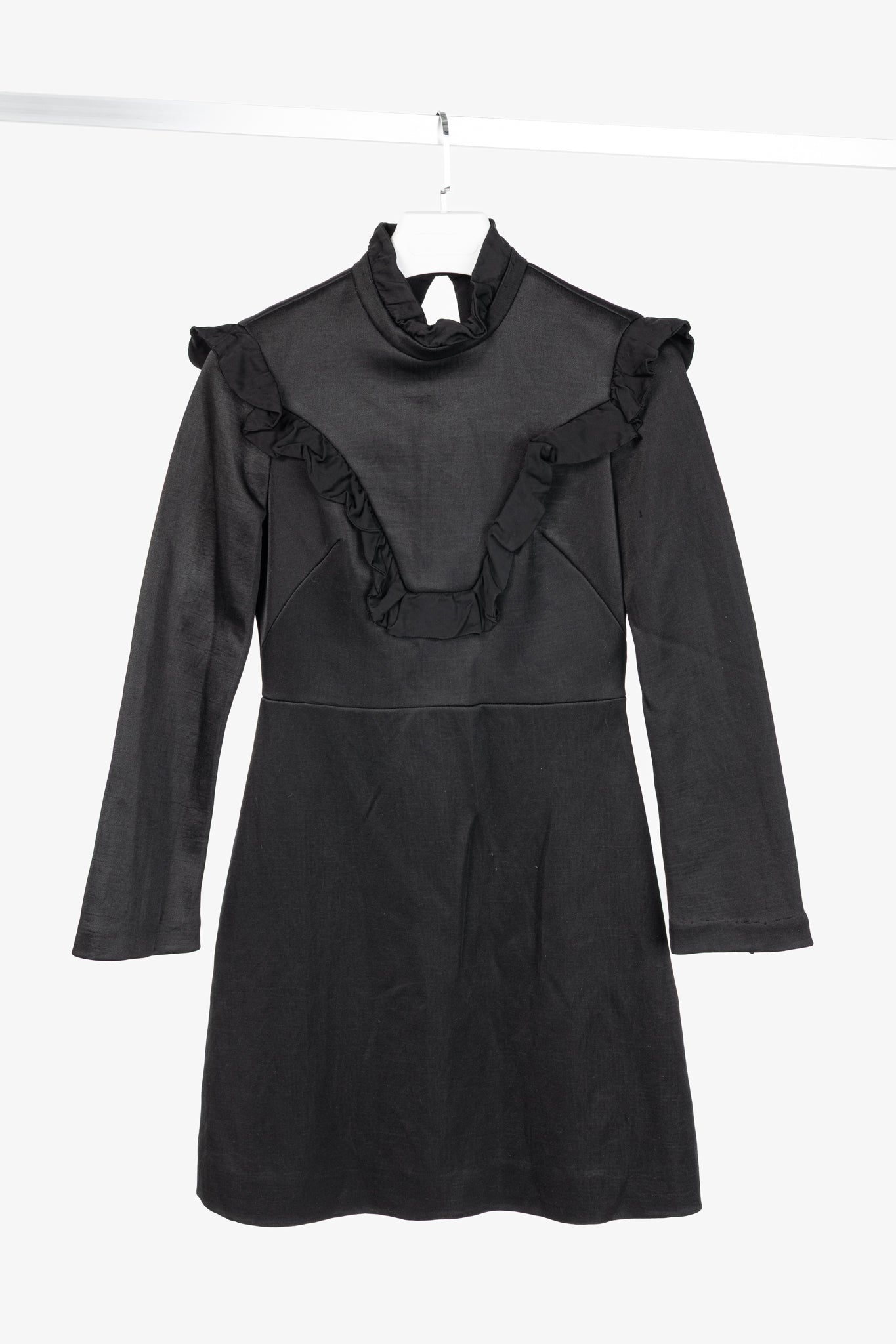 Sandro AW/17 Black Frilled-Trims Woven Mini Dress