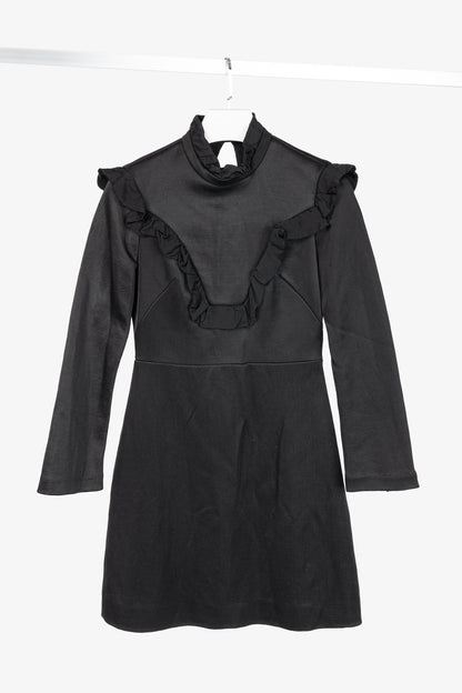 Sandro AW/17 Black Frilled-Trims Woven Mini Dress