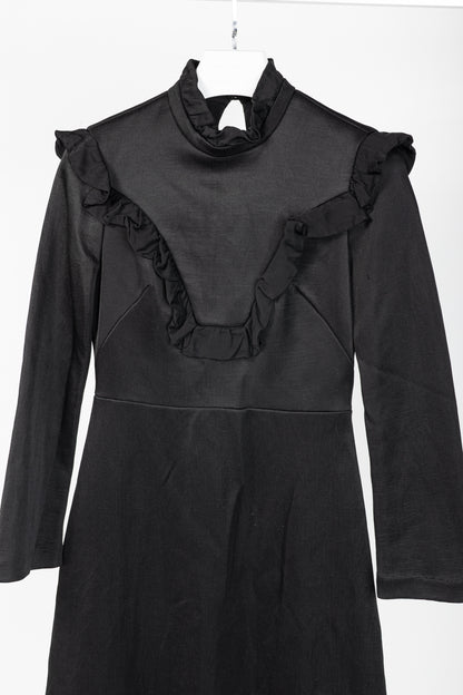 Sandro AW/17 Black Frilled-Trims Woven Mini Dress