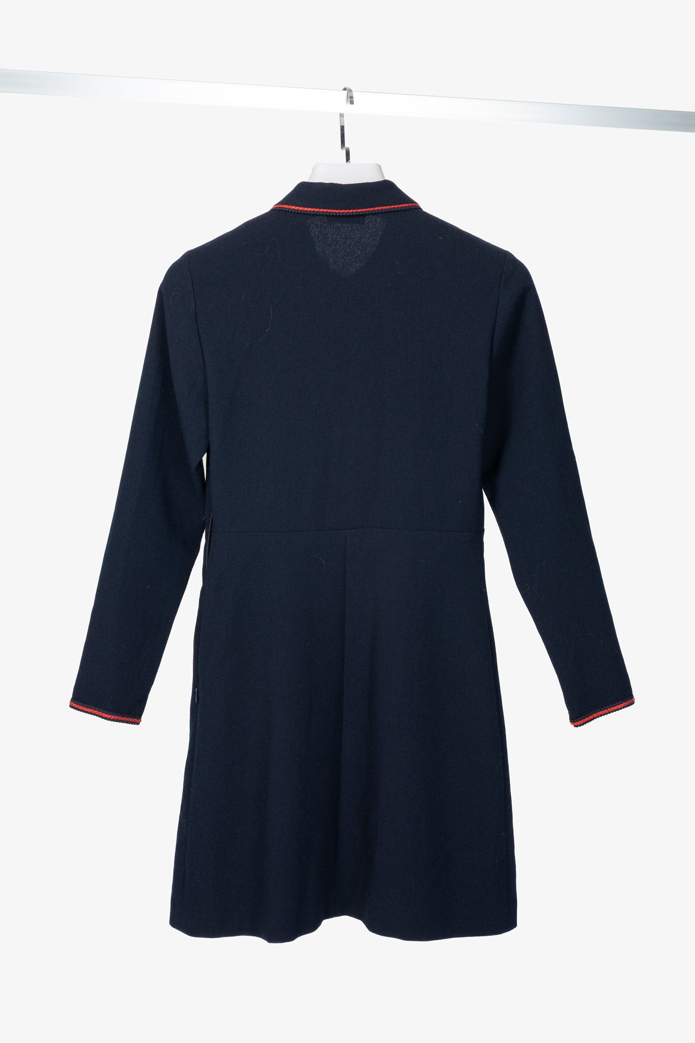 Sandro Navy Blue Textured-Crepe Braid-Trim Mini Dress