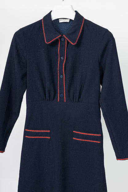 Sandro Navy Blue Textured-Crepe Braid-Trim Mini Dress