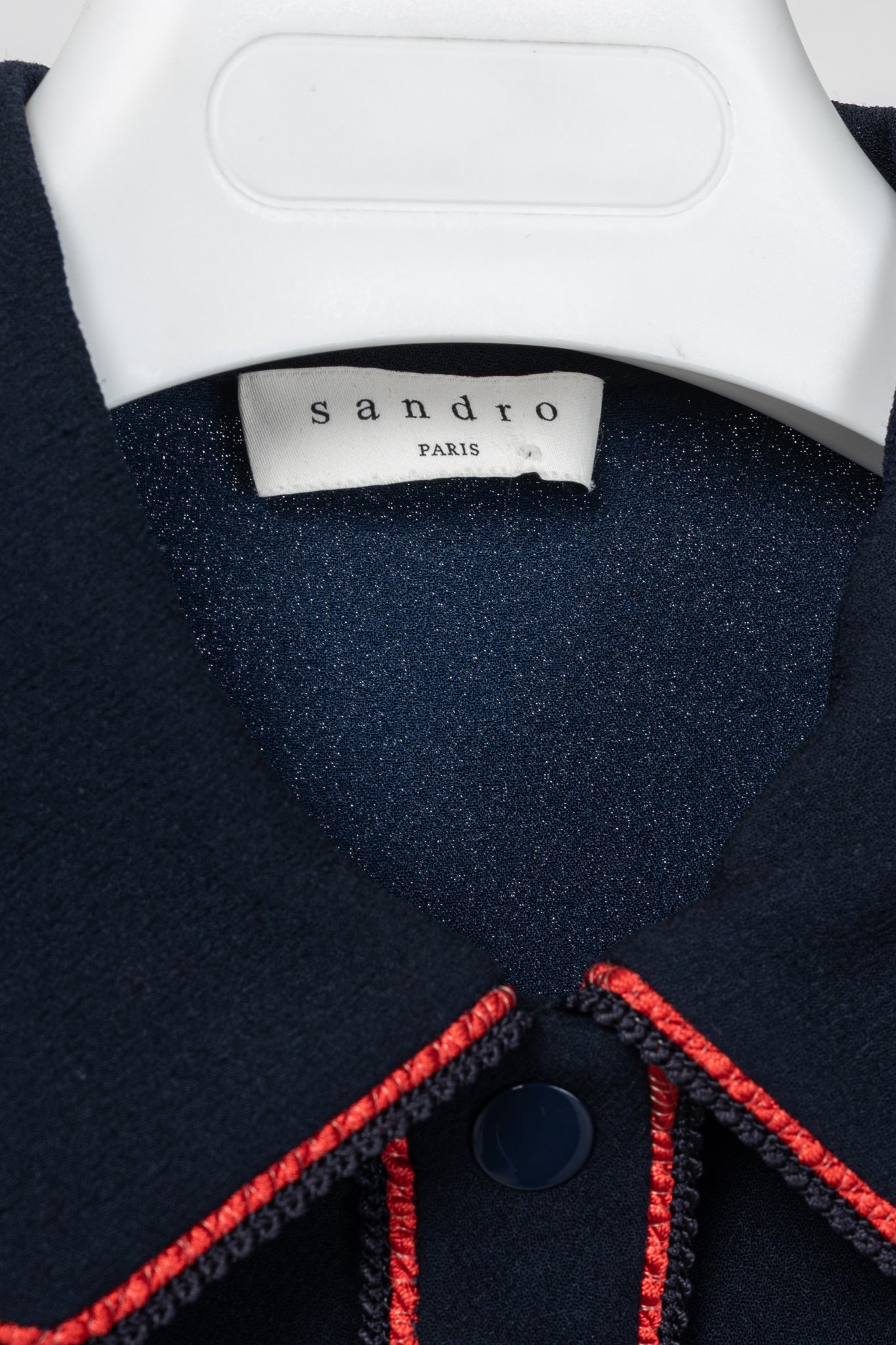 Sandro Navy Blue Textured-Crepe Braid-Trim Mini Dress