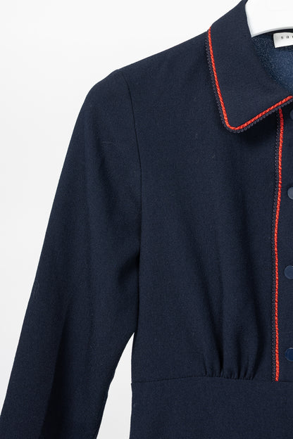 Sandro Navy Blue Textured-Crepe Braid-Trim Mini Dress