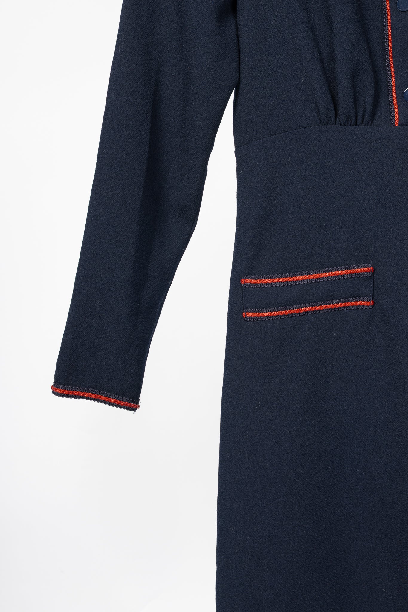 Sandro Navy Blue Textured-Crepe Braid-Trim Mini Dress
