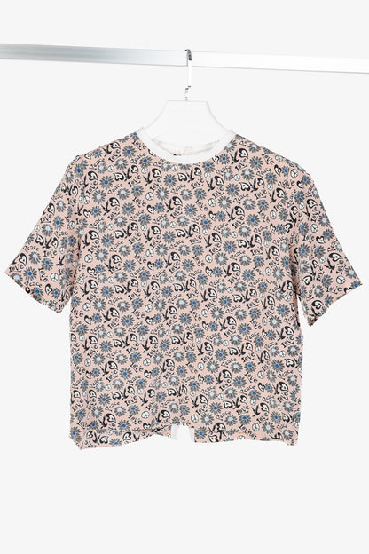 Sandro Estela Pink Floral Silk Crepe Tee