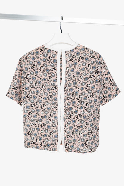 Sandro Estela Pink Floral Silk Crepe Tee