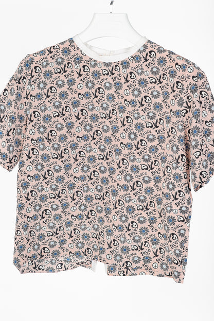 Sandro Estela Pink Floral Silk Crepe Tee