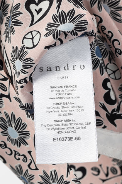 Sandro Estela Pink Floral Silk Crepe Tee