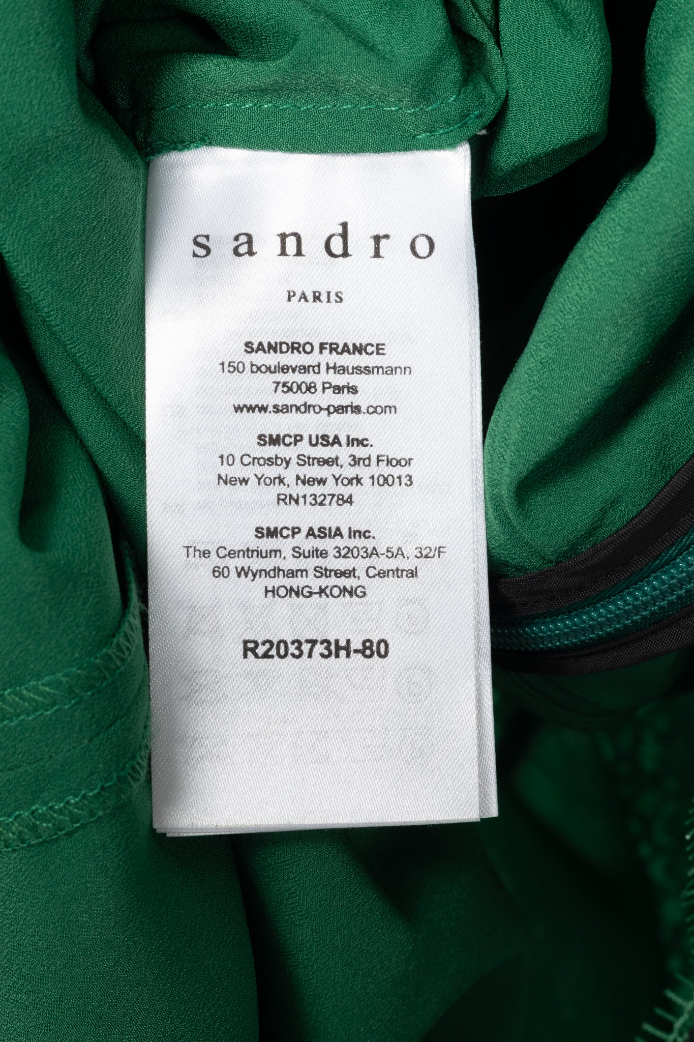Sandro Ritta Green Contrast-Panel Floral-Lace Tie-Neck Dress