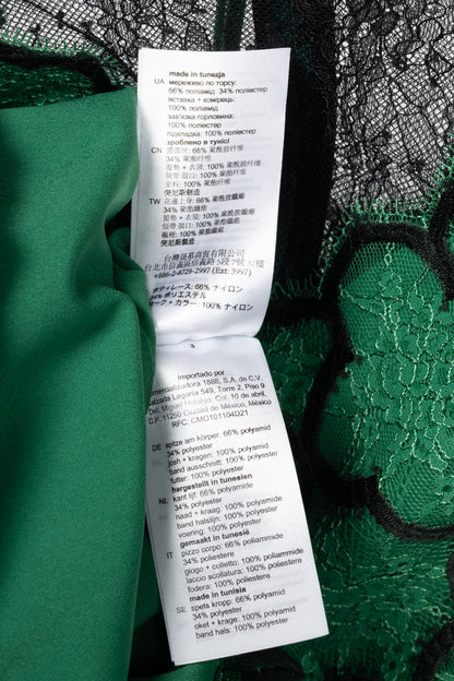 Sandro Ritta Green Contrast-Panel Floral-Lace Tie-Neck Dress