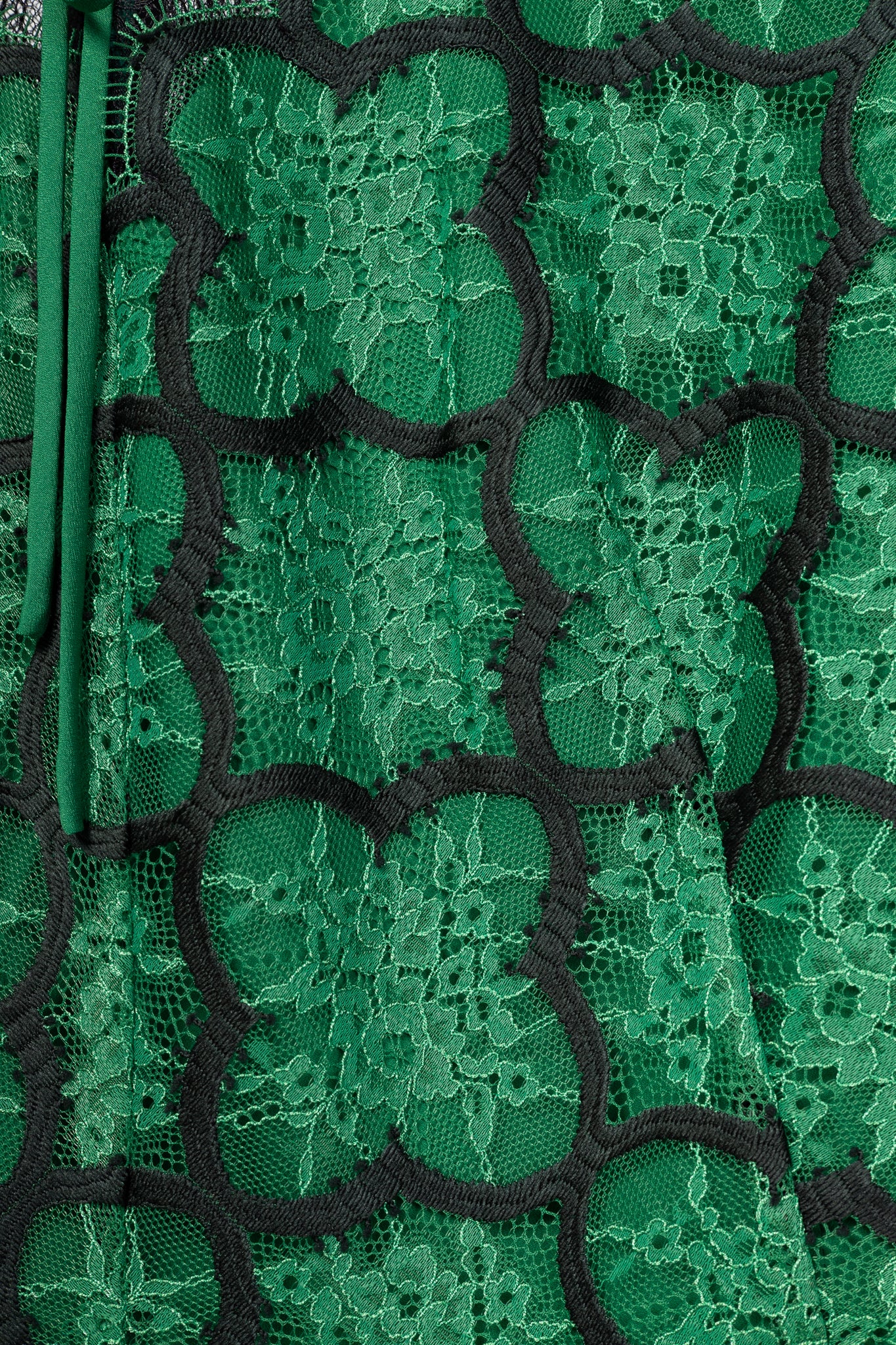 Sandro Ritta Green Contrast-Panel Floral-Lace Tie-Neck Dress