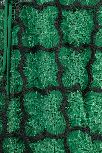 Sandro Ritta Green Contrast-Panel Floral-Lace Tie-Neck Dress