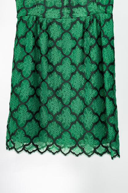 Sandro Ritta Green Contrast-Panel Floral-Lace Tie-Neck Dress