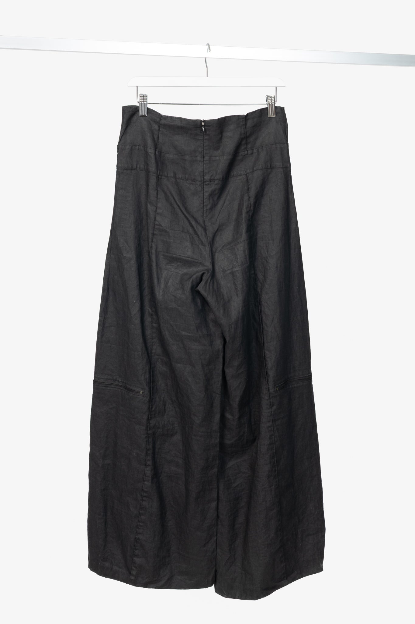 Sarah Pacini Charcoal Coated-Linen Wide-Leg Pants