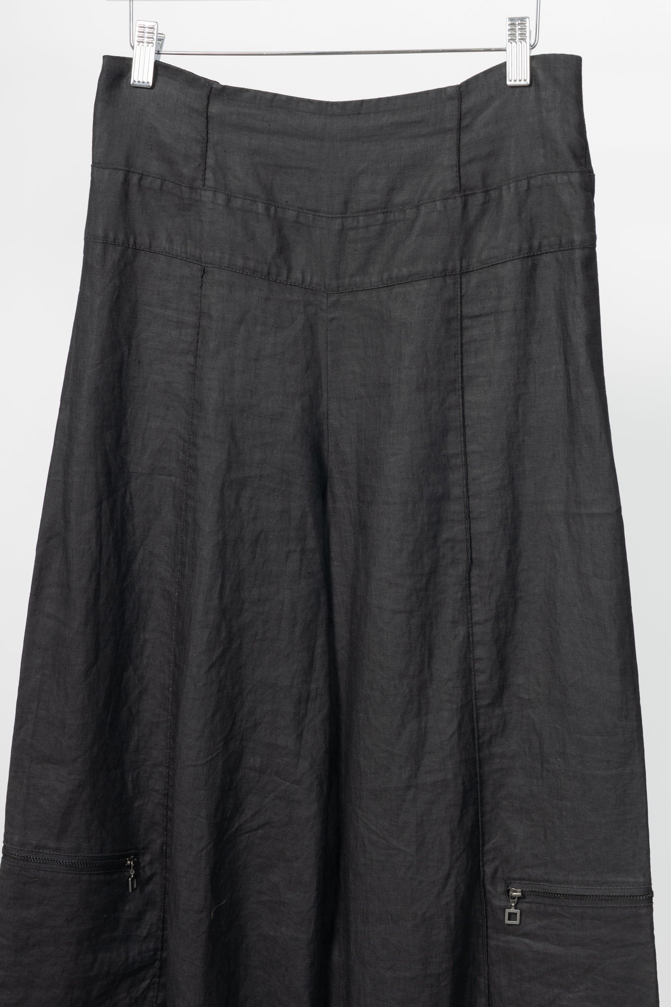 Sarah Pacini Charcoal Coated-Linen Wide-Leg Pants