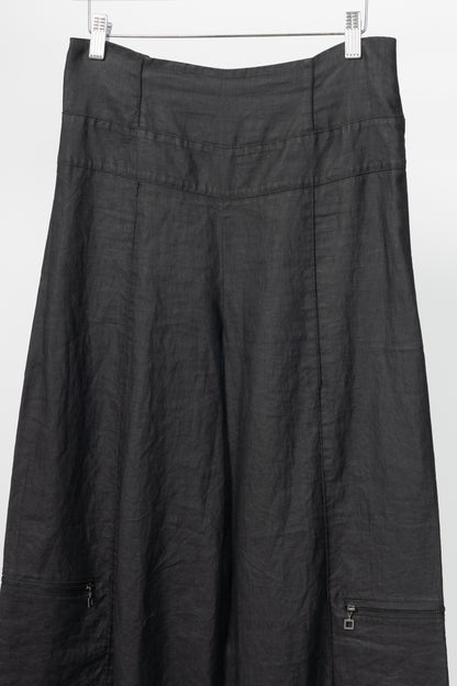 Sarah Pacini Charcoal Coated-Linen Wide-Leg Pants