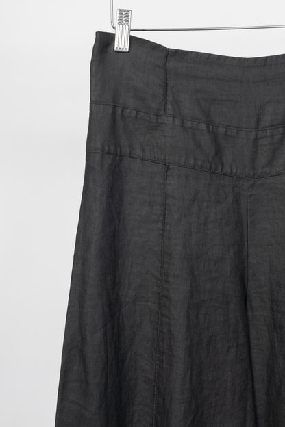 Sarah Pacini Charcoal Coated-Linen Wide-Leg Pants