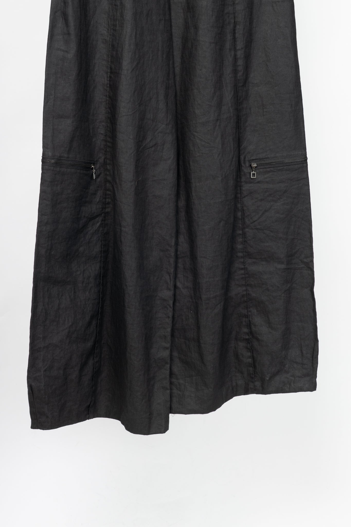 Sarah Pacini Charcoal Coated-Linen Wide-Leg Pants
