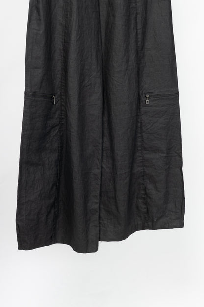 Sarah Pacini Charcoal Coated-Linen Wide-Leg Pants