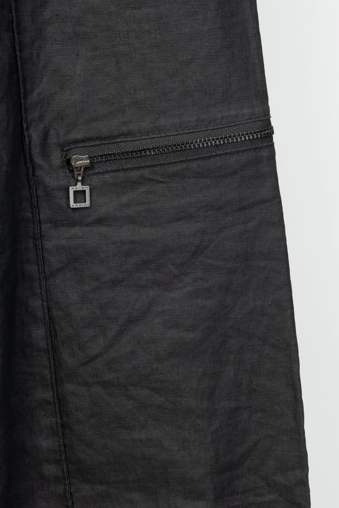 Sarah Pacini Charcoal Coated-Linen Wide-Leg Pants