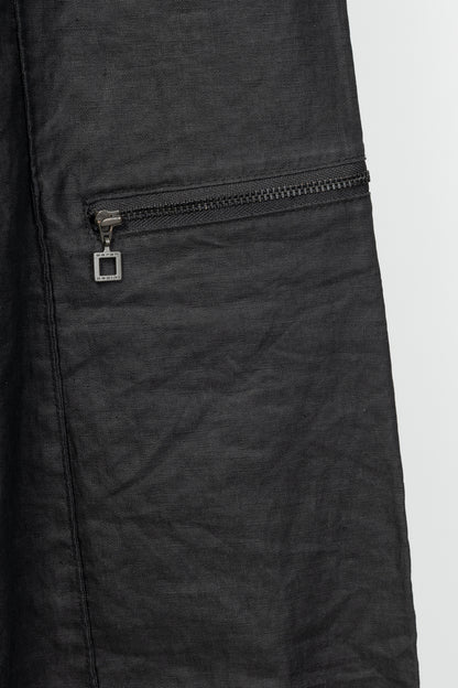 Sarah Pacini Charcoal Coated-Linen Wide-Leg Pants