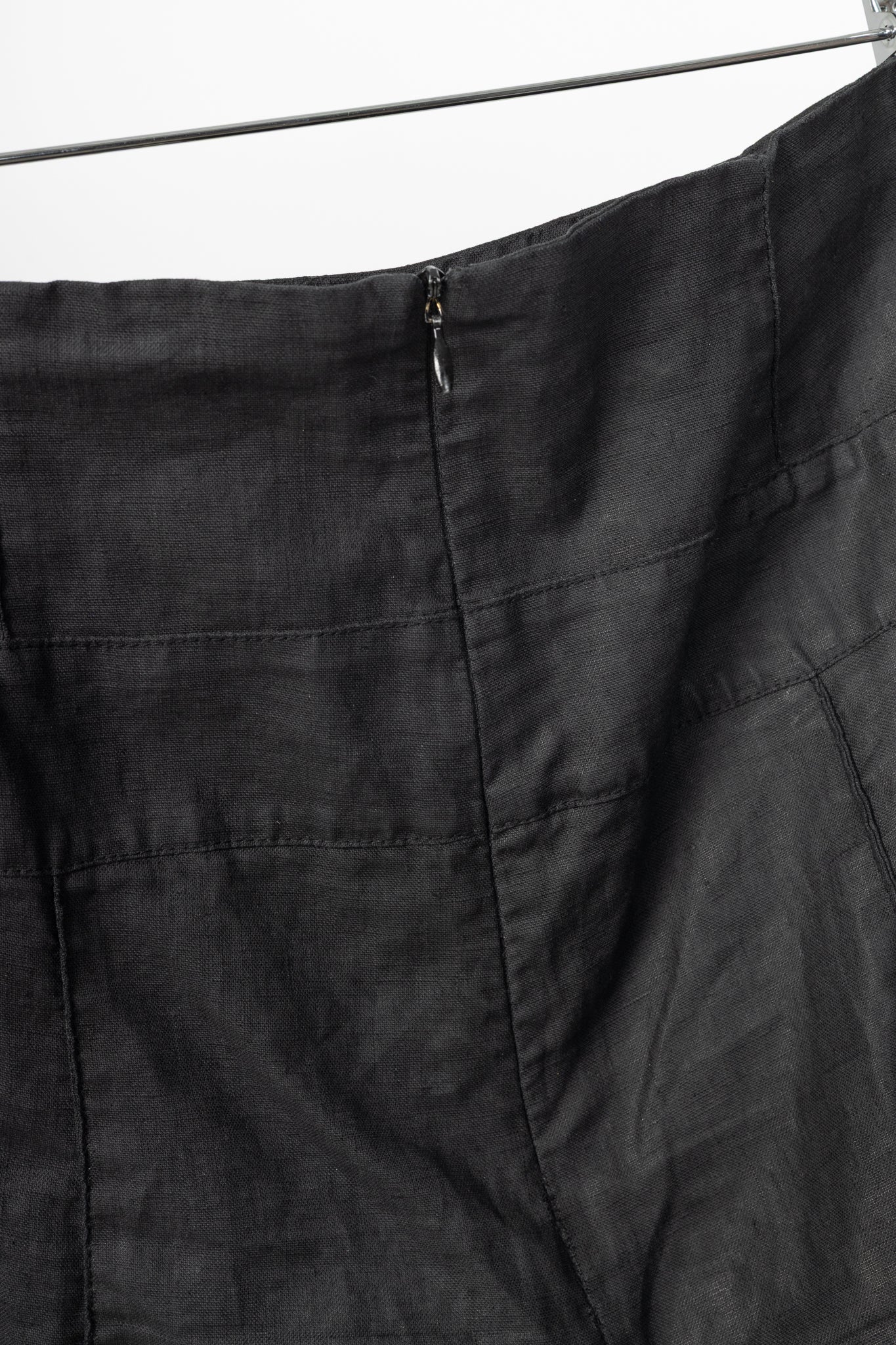 Sarah Pacini Charcoal Coated-Linen Wide-Leg Pants