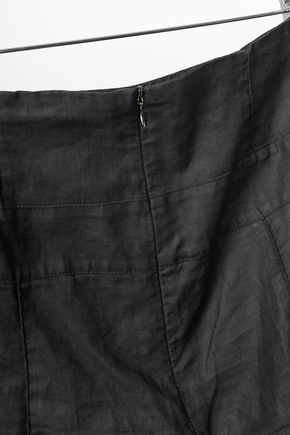 Sarah Pacini Charcoal Coated-Linen Wide-Leg Pants