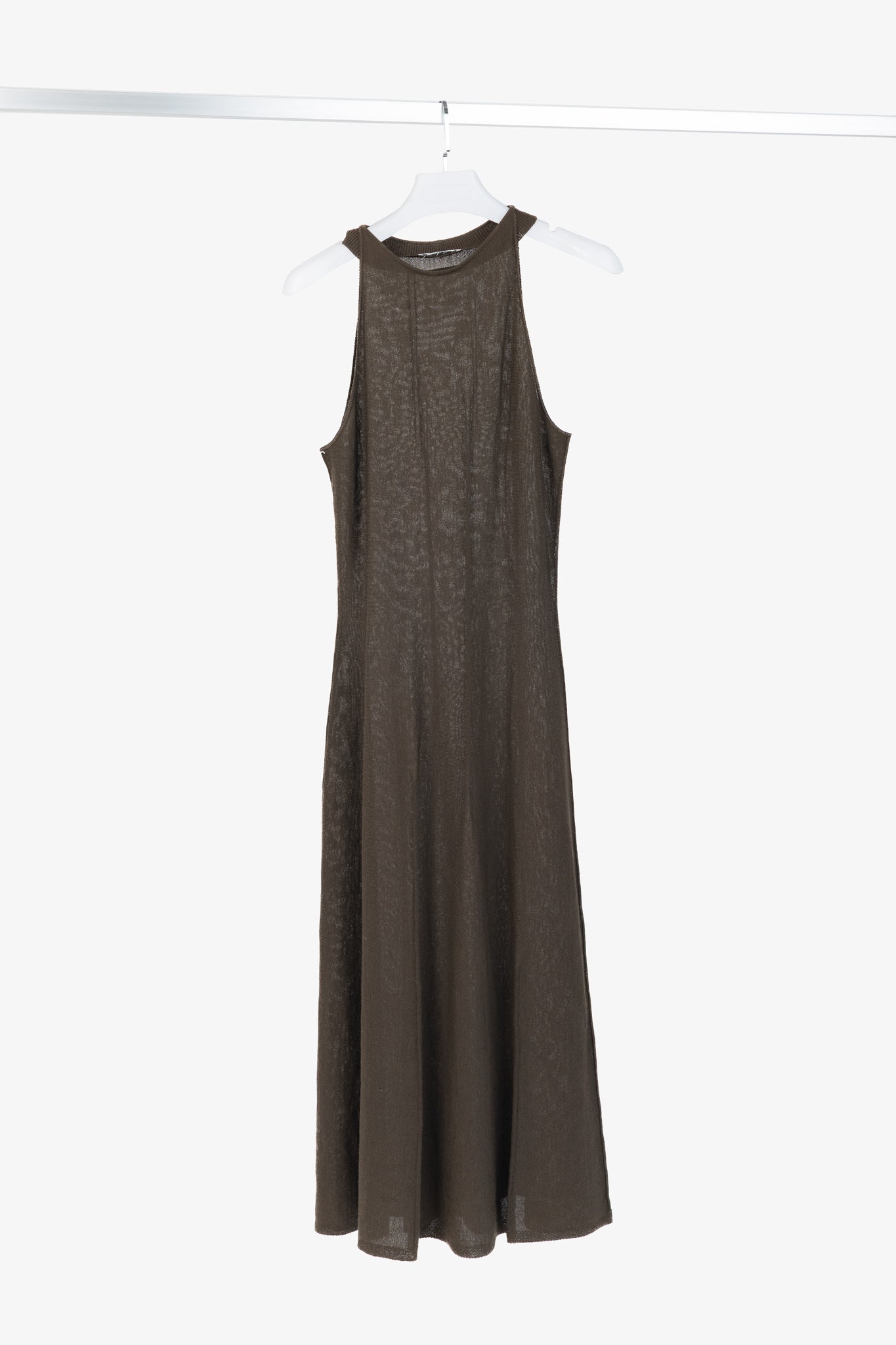 Sarah Pacini Brown Knit Rib-Accent Maxi Dress