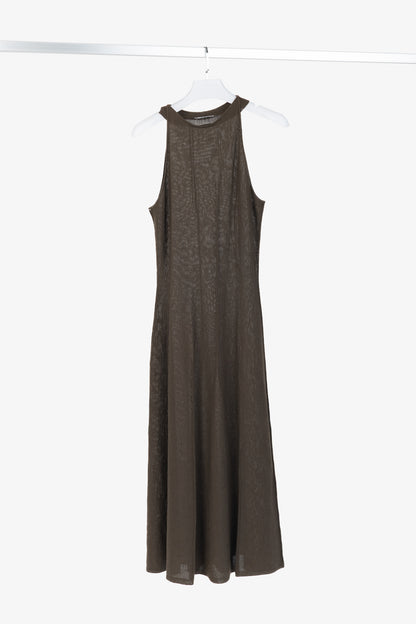 Sarah Pacini Brown Knit Rib-Accent Maxi Dress