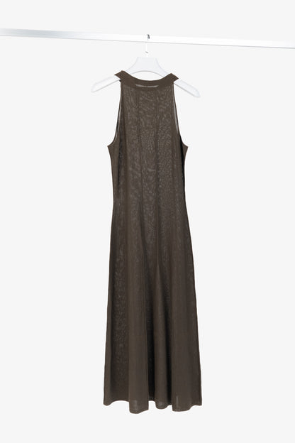 Sarah Pacini Brown Knit Rib-Accent Maxi Dress