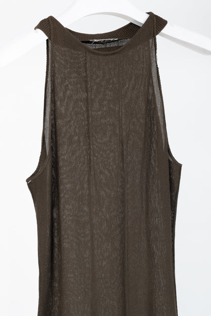 Sarah Pacini Brown Knit Rib-Accent Maxi Dress