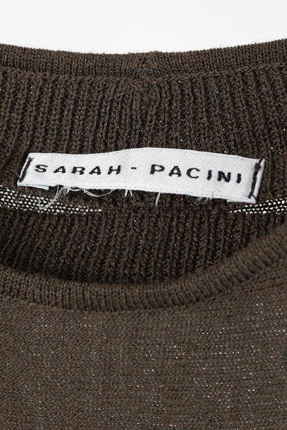 Sarah Pacini Brown Knit Rib-Accent Maxi Dress