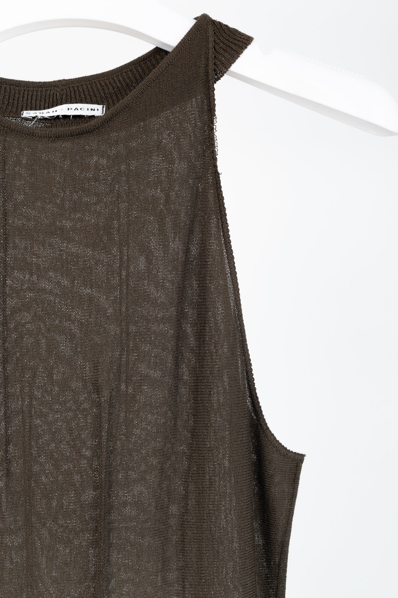 Sarah Pacini Brown Knit Rib-Accent Maxi Dress