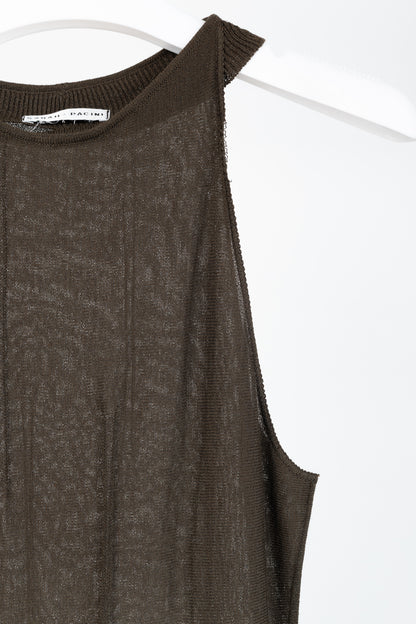 Sarah Pacini Brown Knit Rib-Accent Maxi Dress