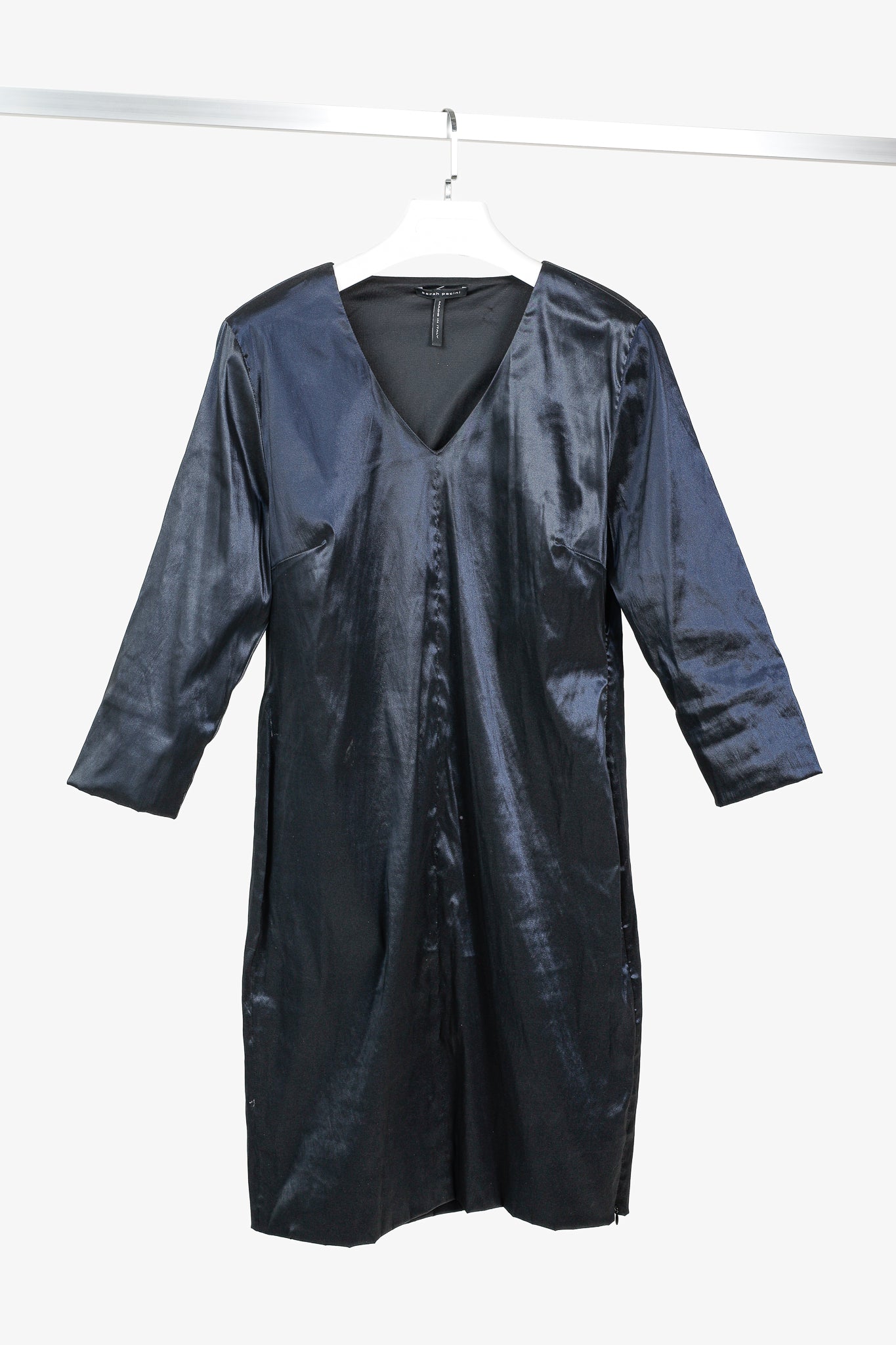 Sarah Pacini Midnight Metal Blue Stretch Size-Zip Midi Dress