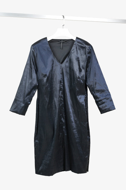 Sarah Pacini Midnight Metal Blue Stretch Size-Zip Midi Dress