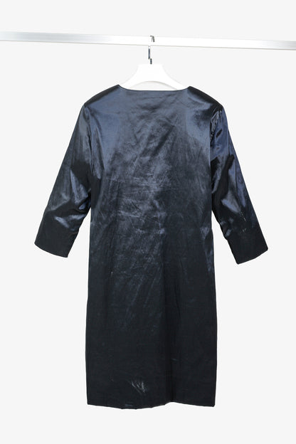 Sarah Pacini Midnight Metal Blue Stretch Size-Zip Midi Dress