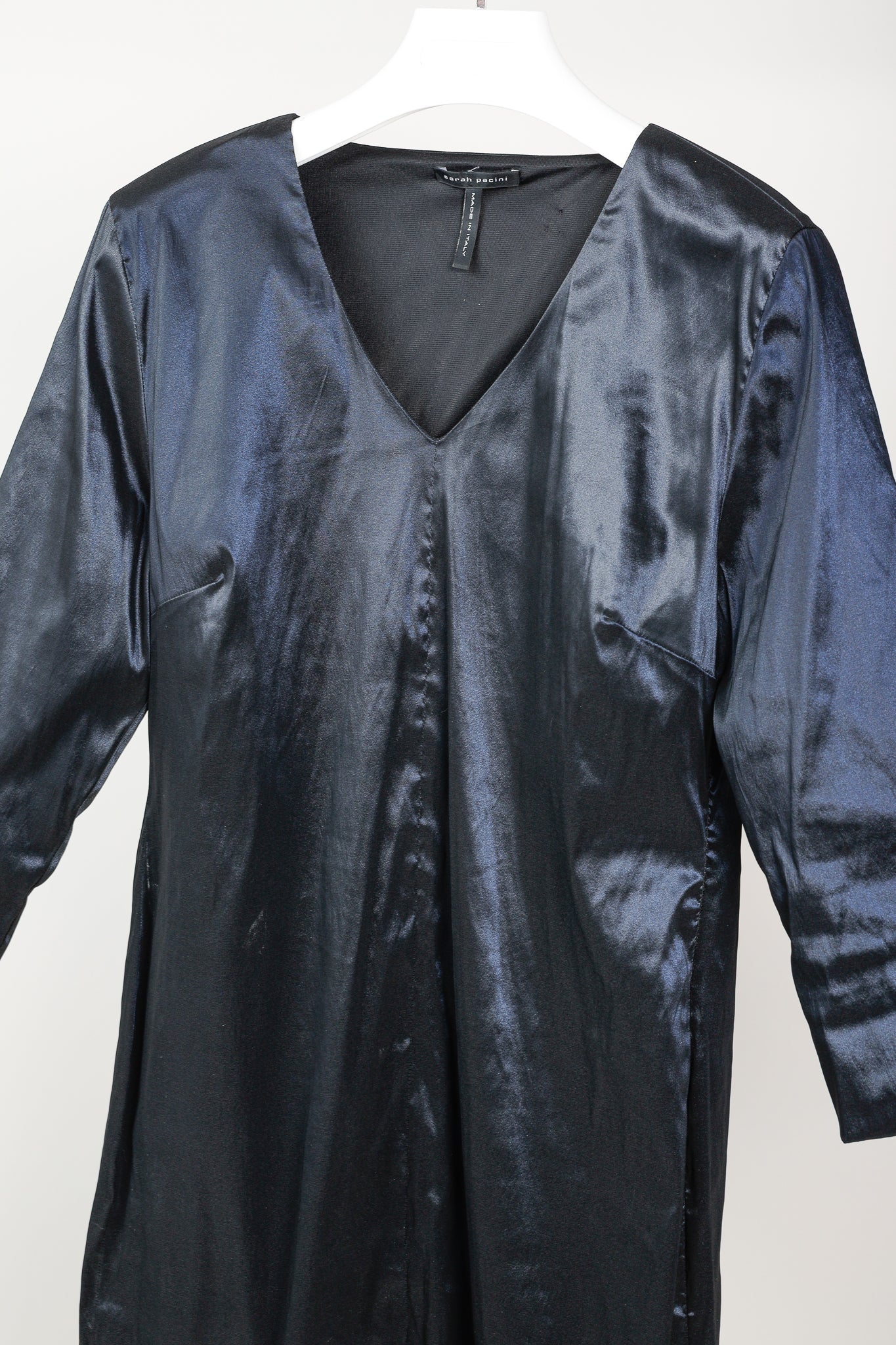 Sarah Pacini Midnight Metal Blue Stretch Size-Zip Midi Dress