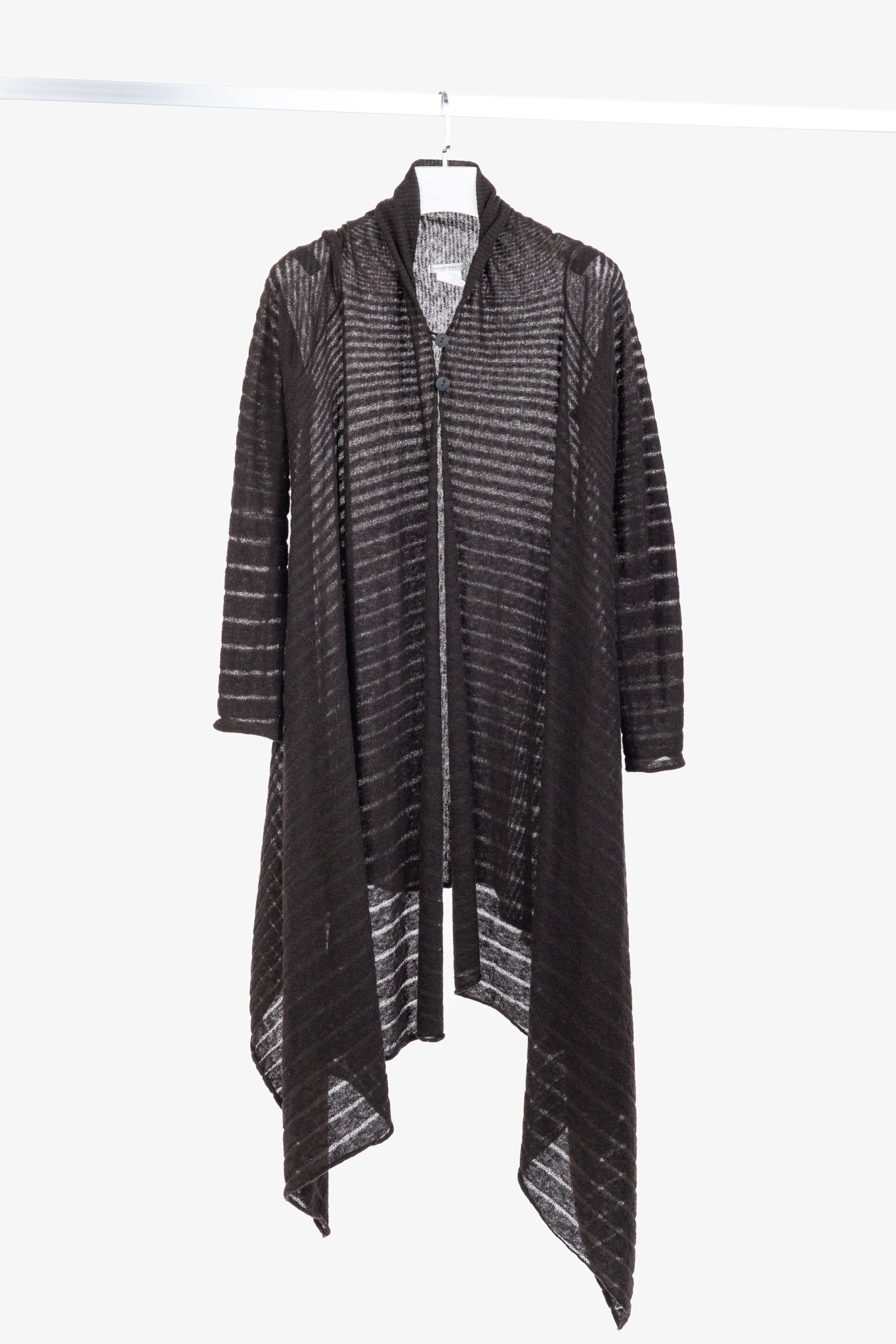 Sarah Pacini Brown Wool-Blend Burnout-Stripe Cardigan
