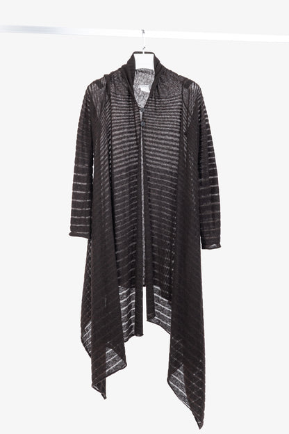 Sarah Pacini Brown Wool-Blend Burnout-Stripe Cardigan